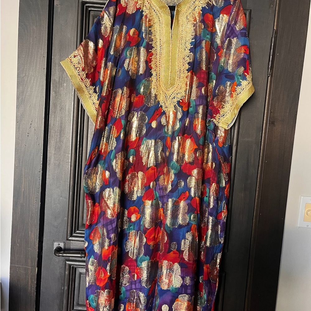 Vintage Multicolor Maxi Dress with Gold Details